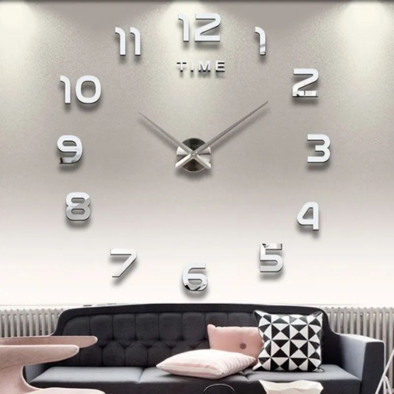 Modern DIY 3D Wall Clock with Acrylic Mirror Stickers for Living Room Decor