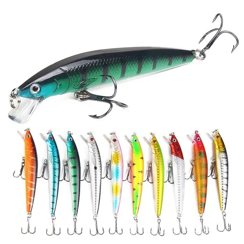 Floating Minnow Fishing Lure 3.74 in Hard Bait Crankbait with Barbed Hooks for Bass and Perch