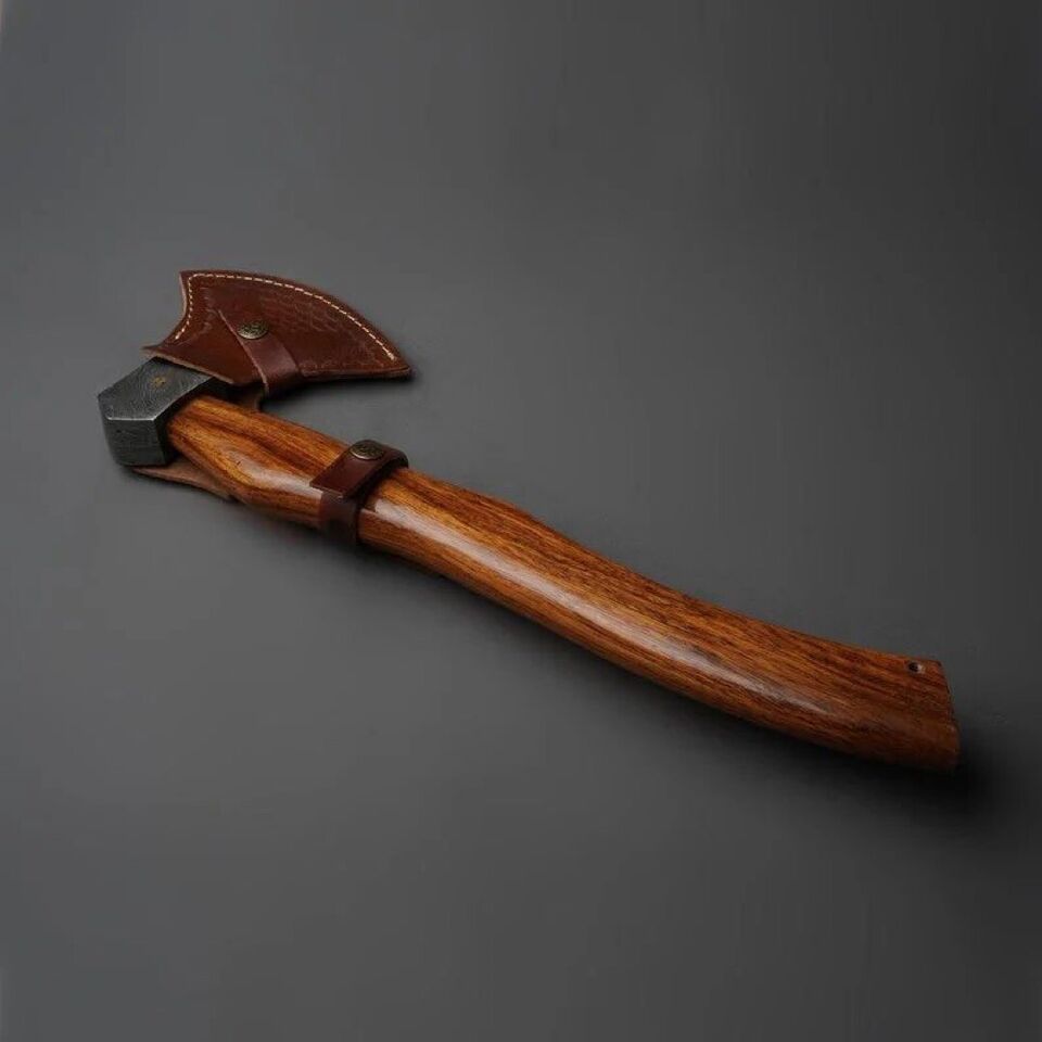 CUSTOM HAND FORGED DAMASCUS STEEL VIKING BEARDED CAMPING HATCHET TOMAHAWK AXE