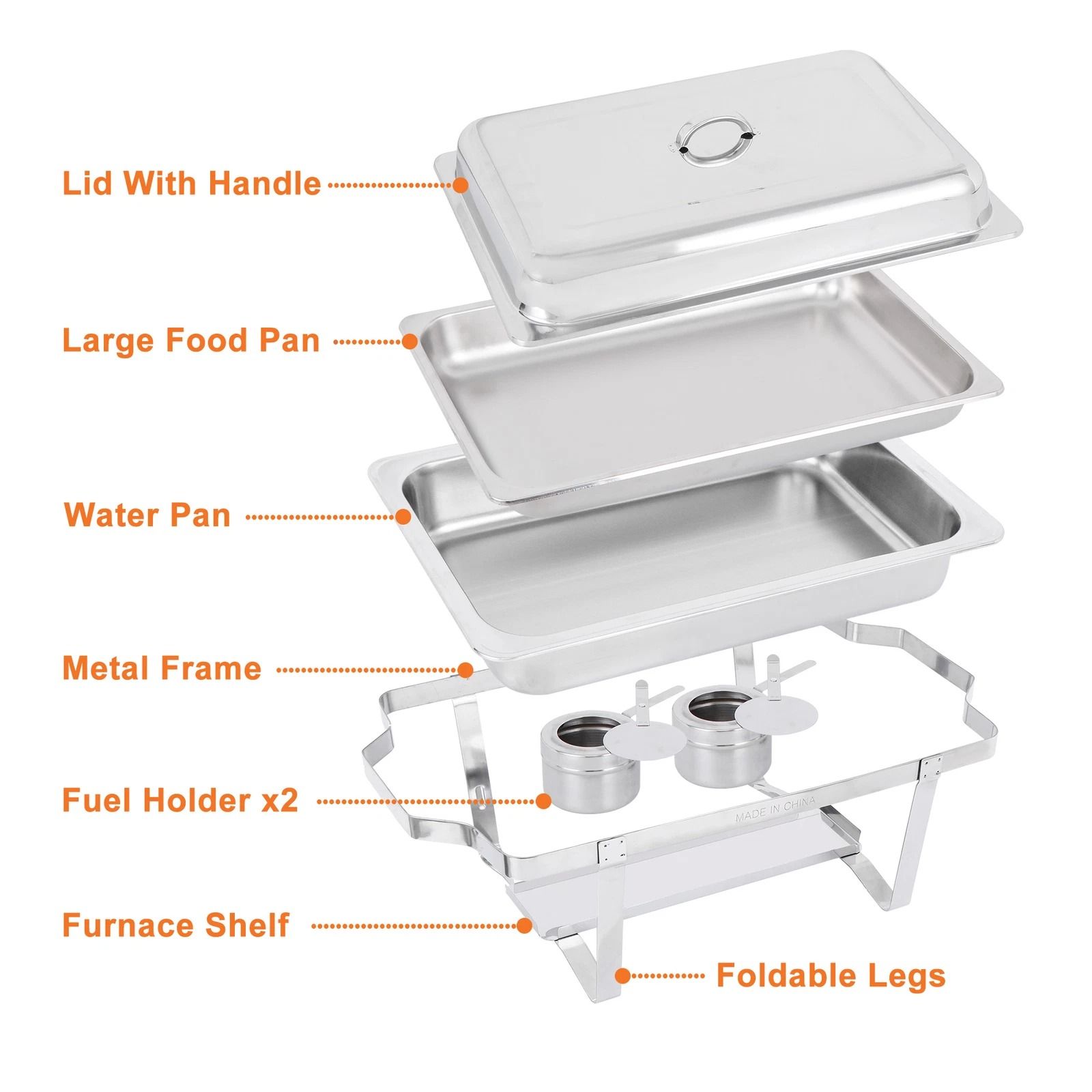 Premium Stainless Steel Chafing Dish Buffet Set with Water Pan & Fuel Holder