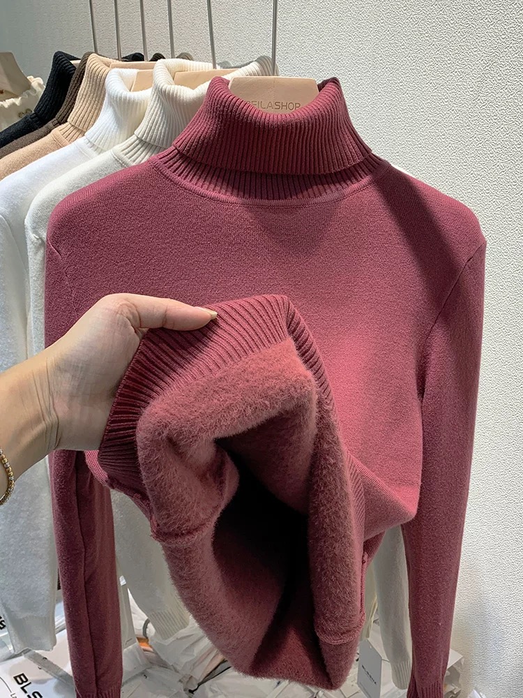 Sweater Women, Velvet Lined Thicken Warm Pullover, Slim Jersey Knitwear Jumper New