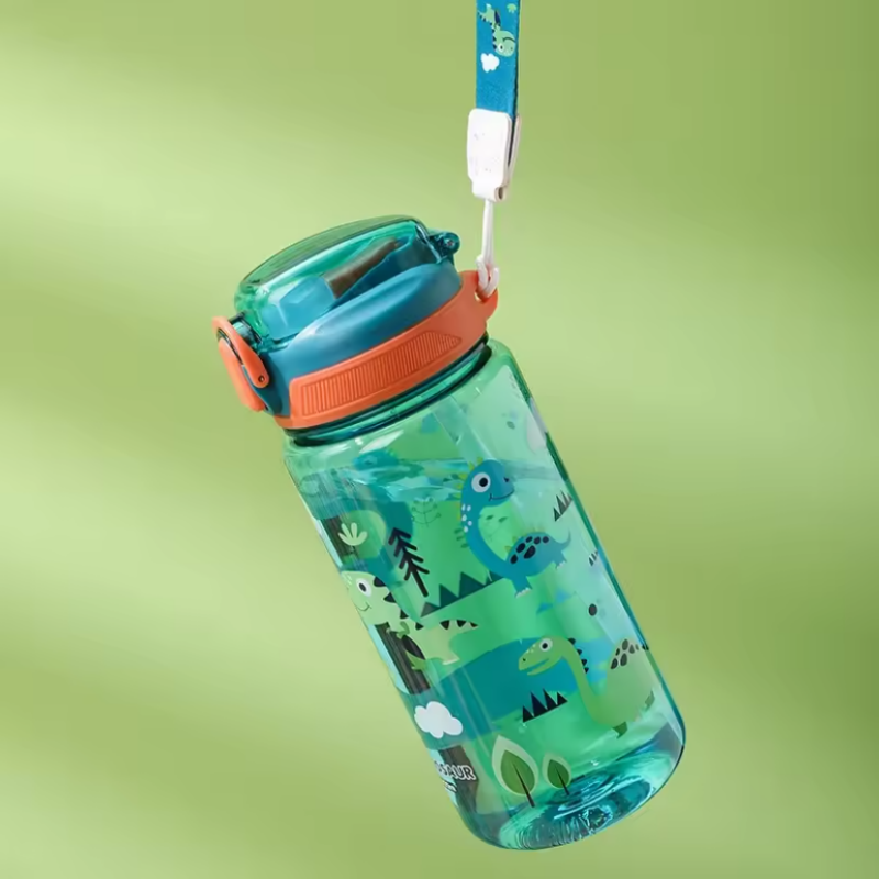 Leakproof Dinosaur Rabbit Kids Water Bottle with Silicone Straw BPA Free Portable Cup for Camping & Travel