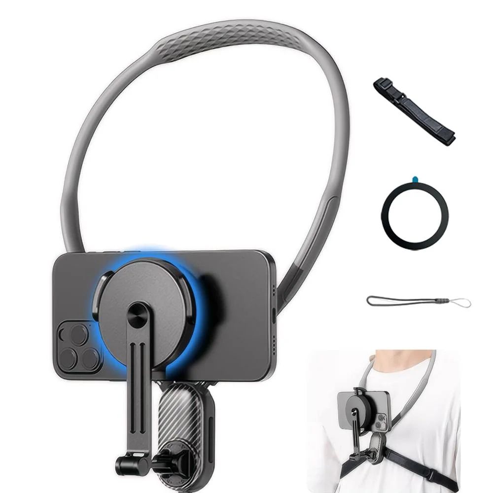 Magnetic Neck Phone Holder with Silicone Flex Mount for Hands-Free Recording