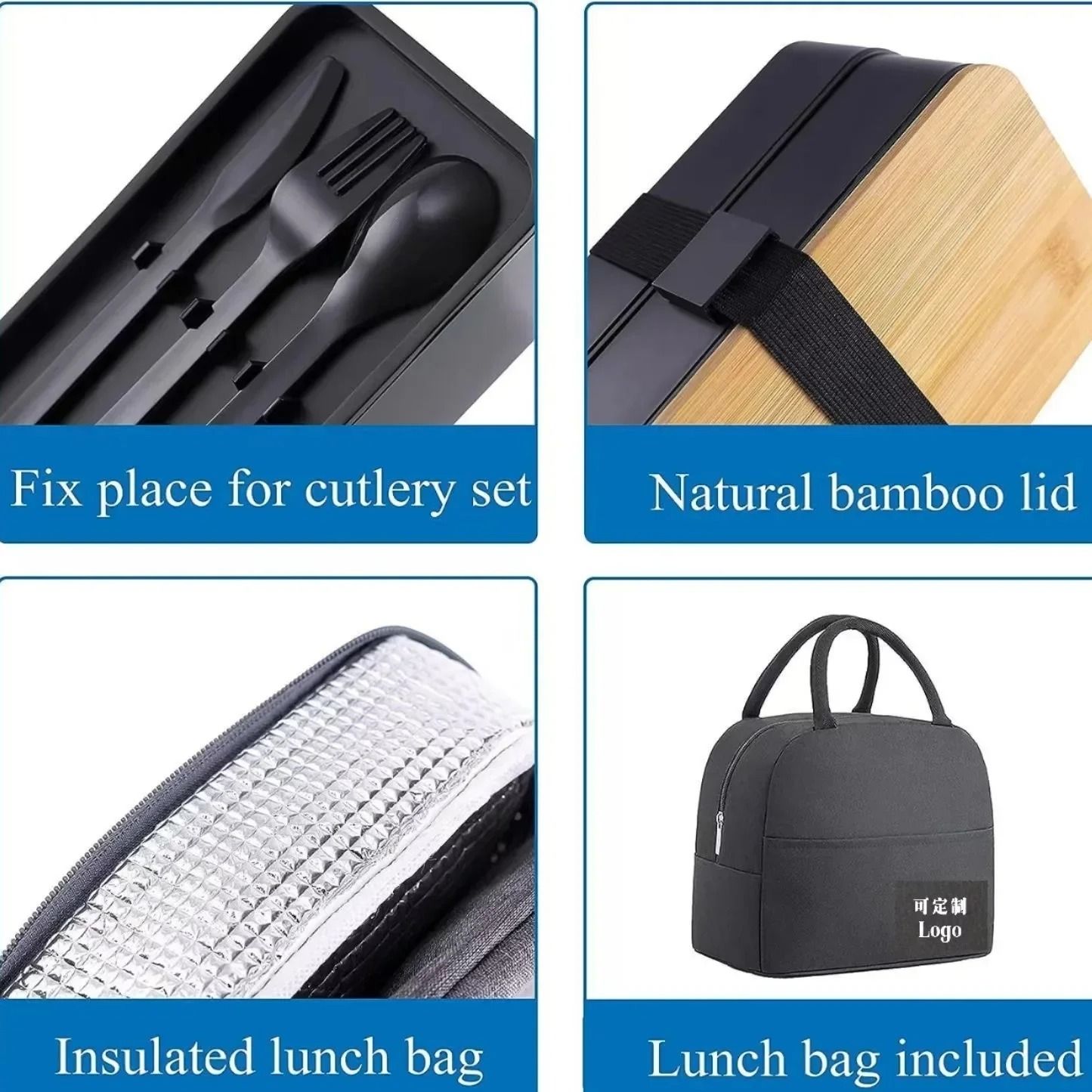 Stackable Bento Lunch Box with Insulated Bag Microwaveable Large Capacity Meal Container