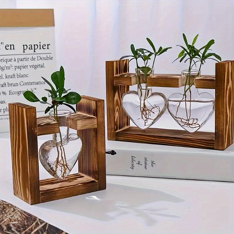 Wooden Frame Hydroponic Vase for Plant Cuttings and Desktop Decor