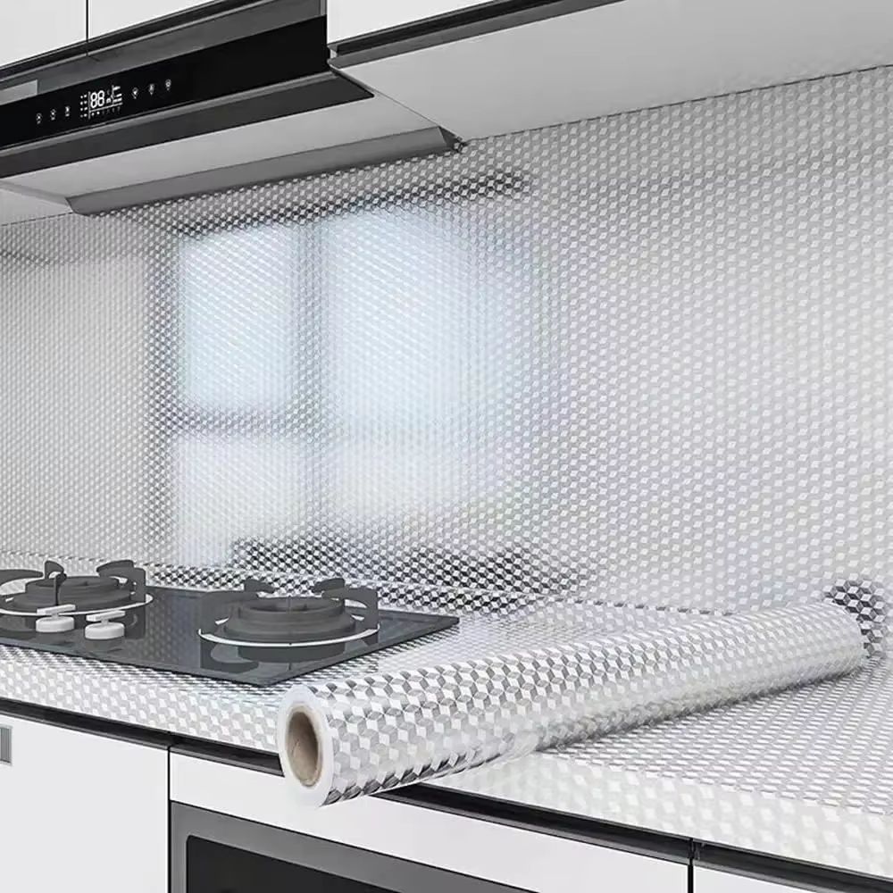 Stove Splash Guard Aluminum Foil Backsplash Roll, Self-Adhesive Oil-Resistant Kitchen Wallpaper