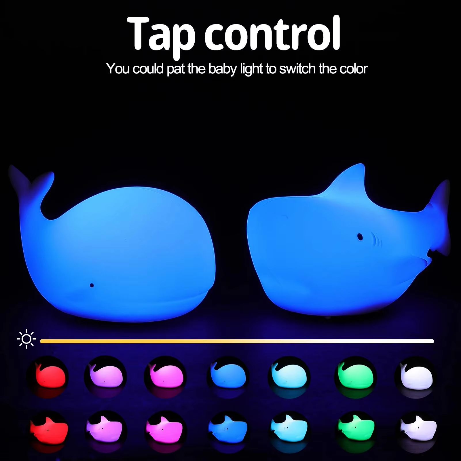 USB Rechargeable Silicone Whale Night Light Touch Control Kids Bedside Lamp