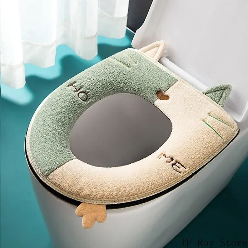 Universal Cartoon Cat Plush Toilet Mat – Thicken Thermal Cushion with Hygienic Lifting Handle