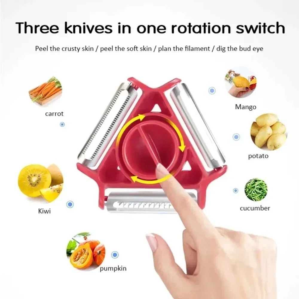 3-in-1 Magic Trio Peeler Set: Slicer, Shredder, Julienne Cutter - Multi-Peel Blade, Zesters, Grater - Kitchen Tool Acces