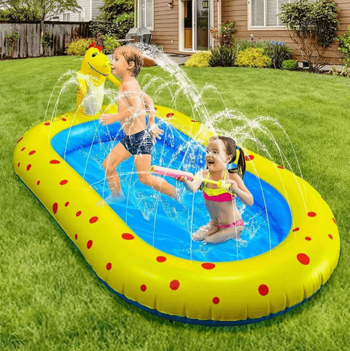 1.7M Inflatable Dinosaur Splash Pool – Kids Outdoor Sprinkler Play Mat Water Toy
