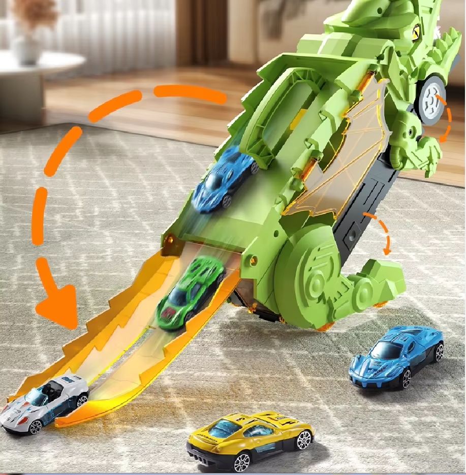 DinoDevour T Rex Transport Car Toy With Alloy Racers