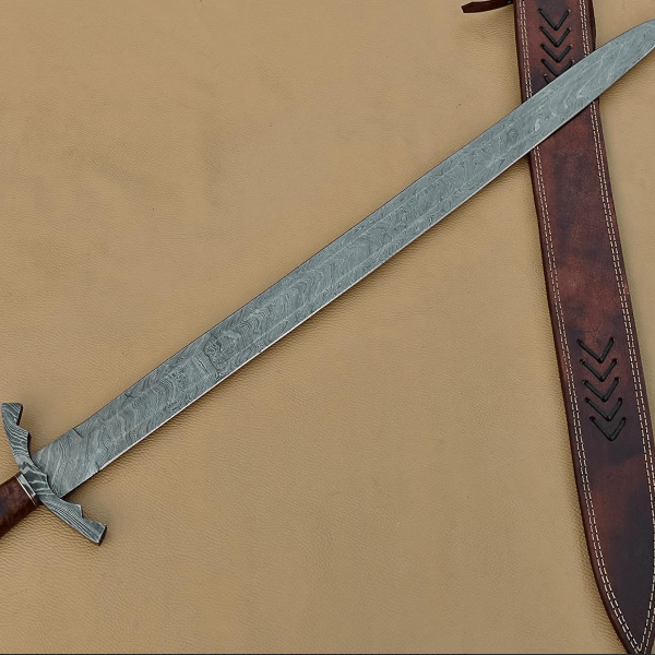 Elite Handmade Damascus Viking Sword - Rosewood Handle & Templar Cross Pommel