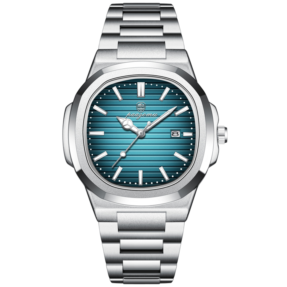 Mens Classic Quartz Watch with Square Dial Waterproof & Luminous Date Wristwatch