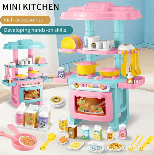 Mini Kitchen Counter Play Set – DIY Pretend Cooking Toy with Food & Tableware