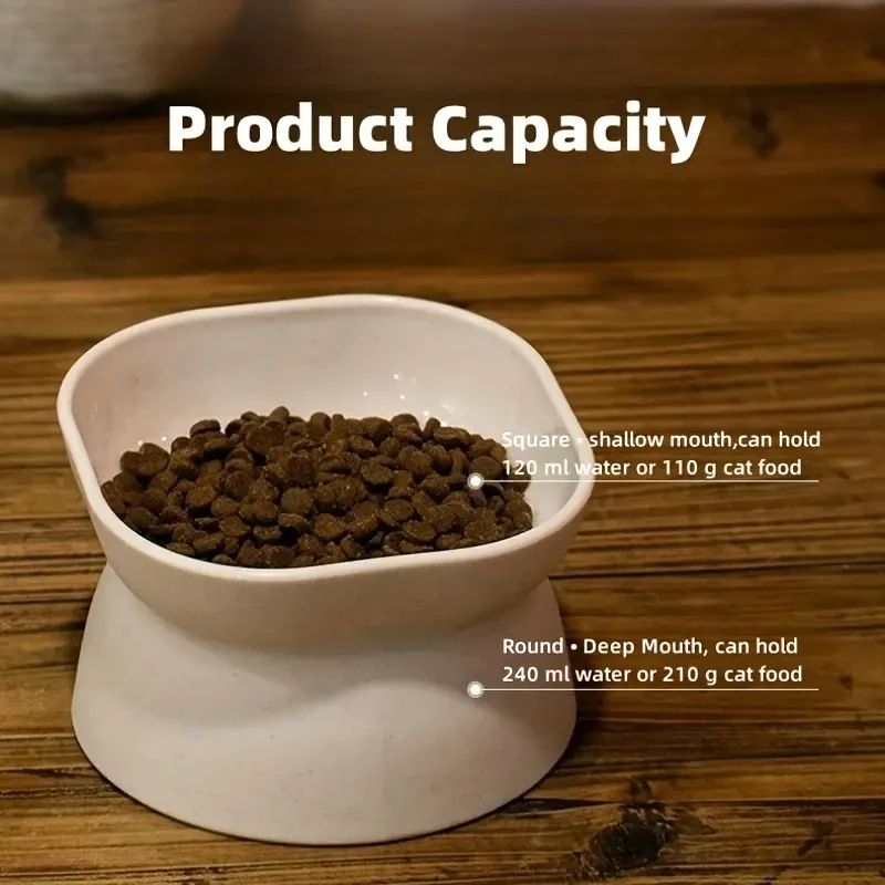 Classic Neck Protection & Anti-Rollover Cat Bowl, Elevated High-Foot Plastic Pet Tableware with Large Opening
