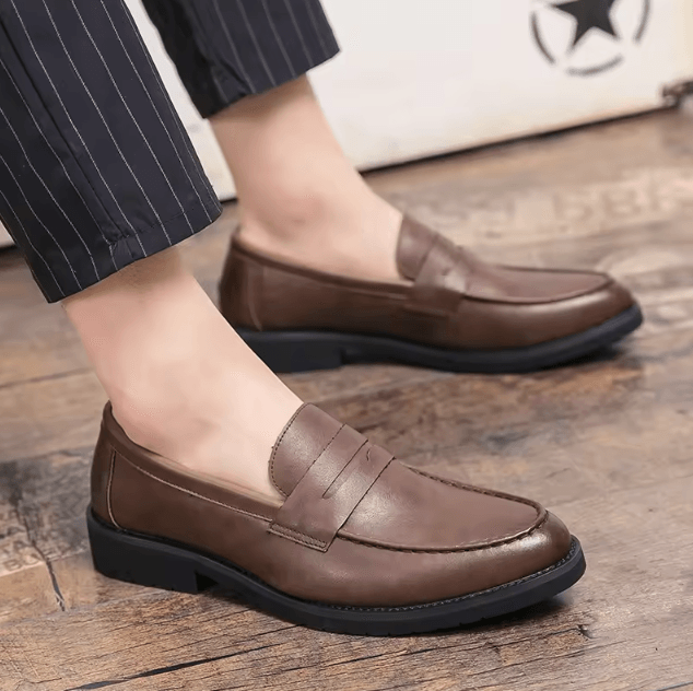 Mens Soft Breathable Leather Casual Slip On Loafers Lightweight British Style Business Shoes
