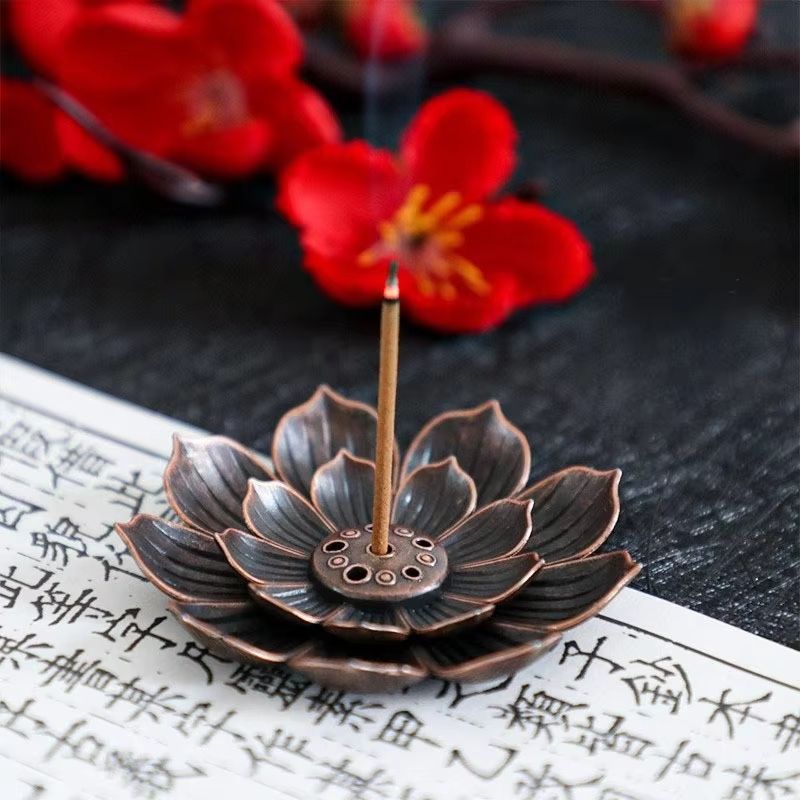 Lotus Alloy Incense Burner and Stick Holder for Meditation and Home Decor