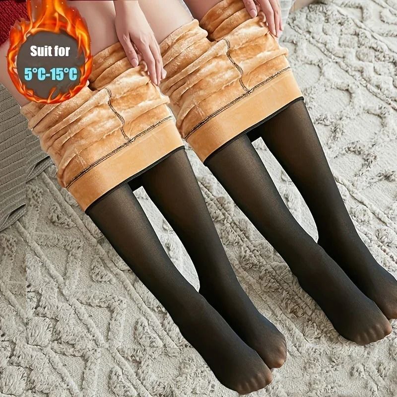Thick Thermal Tights Women Warm Winter High Waist Translucent Fleece Lined Pantyhose