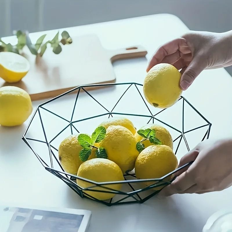 Geometric Iron Wire Fruit Bowl and High-Performance Countertop Organization Architecture