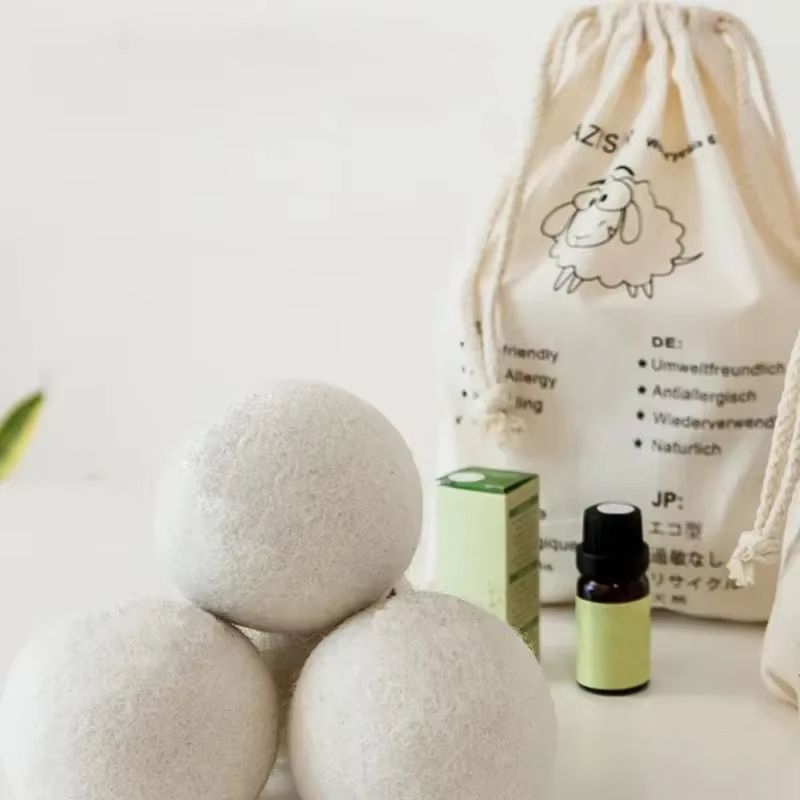 Reusable Wool Dryer Balls Natural Fabric Softener Laundry Set