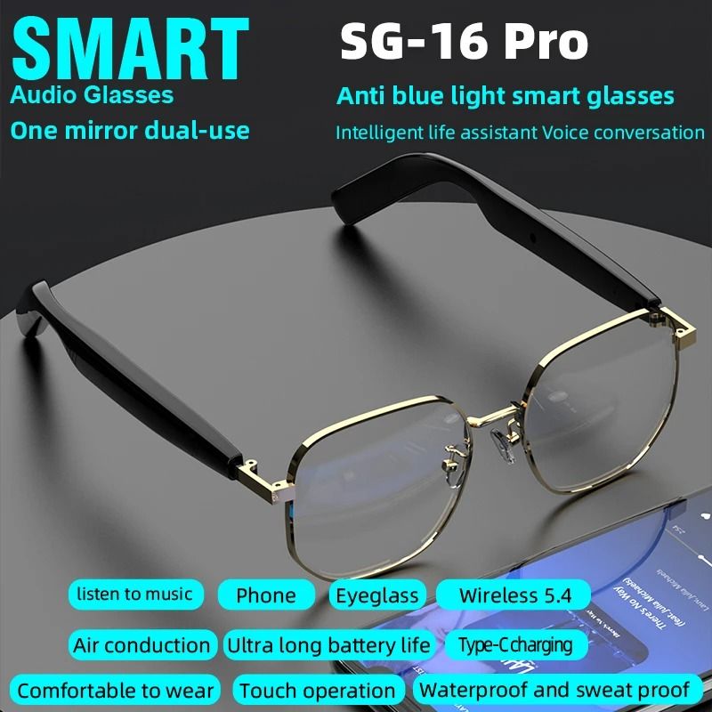 SG16 Pro Smart Audio Glasses with Blue Light Protection and Bluetooth Music