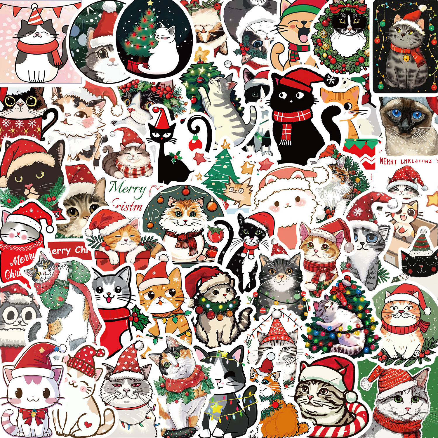 Aesthetic Christmas Cat Stickers Pack for Scrapbook Toy Diary Kids Laptop Graffiti Decoration