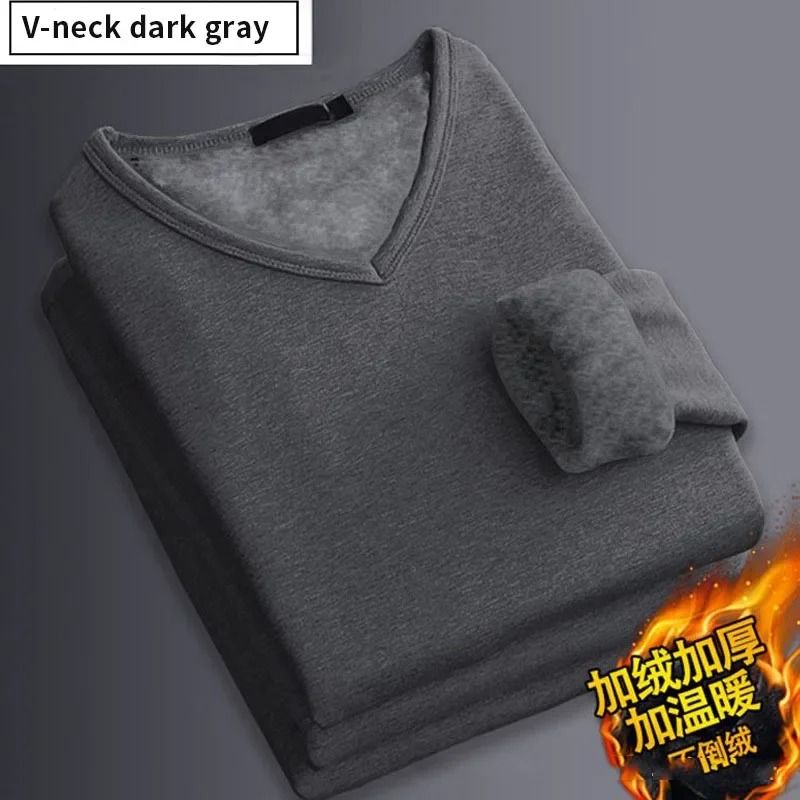 Men Plush Thermal Long Sleeve T Shirt Plus Velvet Fleece Lined Winter Base Layer Top