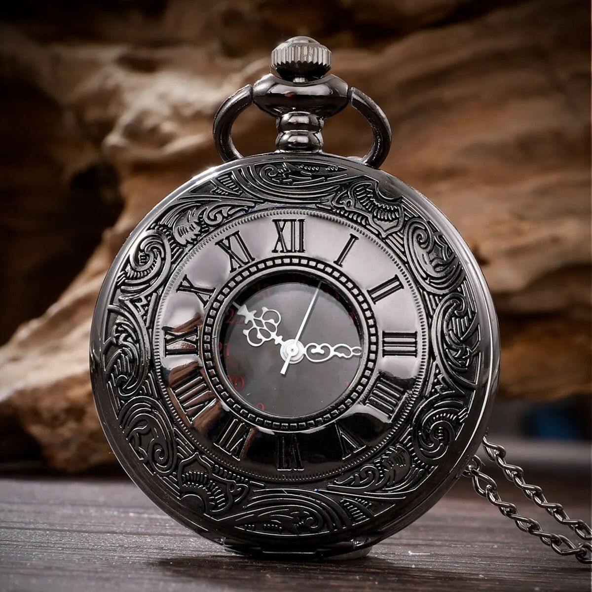 Vintage Roman Number Quartz Pocket Watch Necklace with Chain
