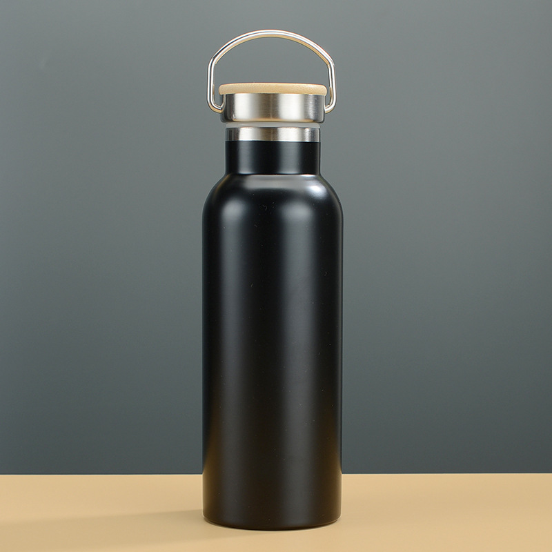 Bamboo Lid Insulated Water Bottle Stainless Steel Travel Thermos