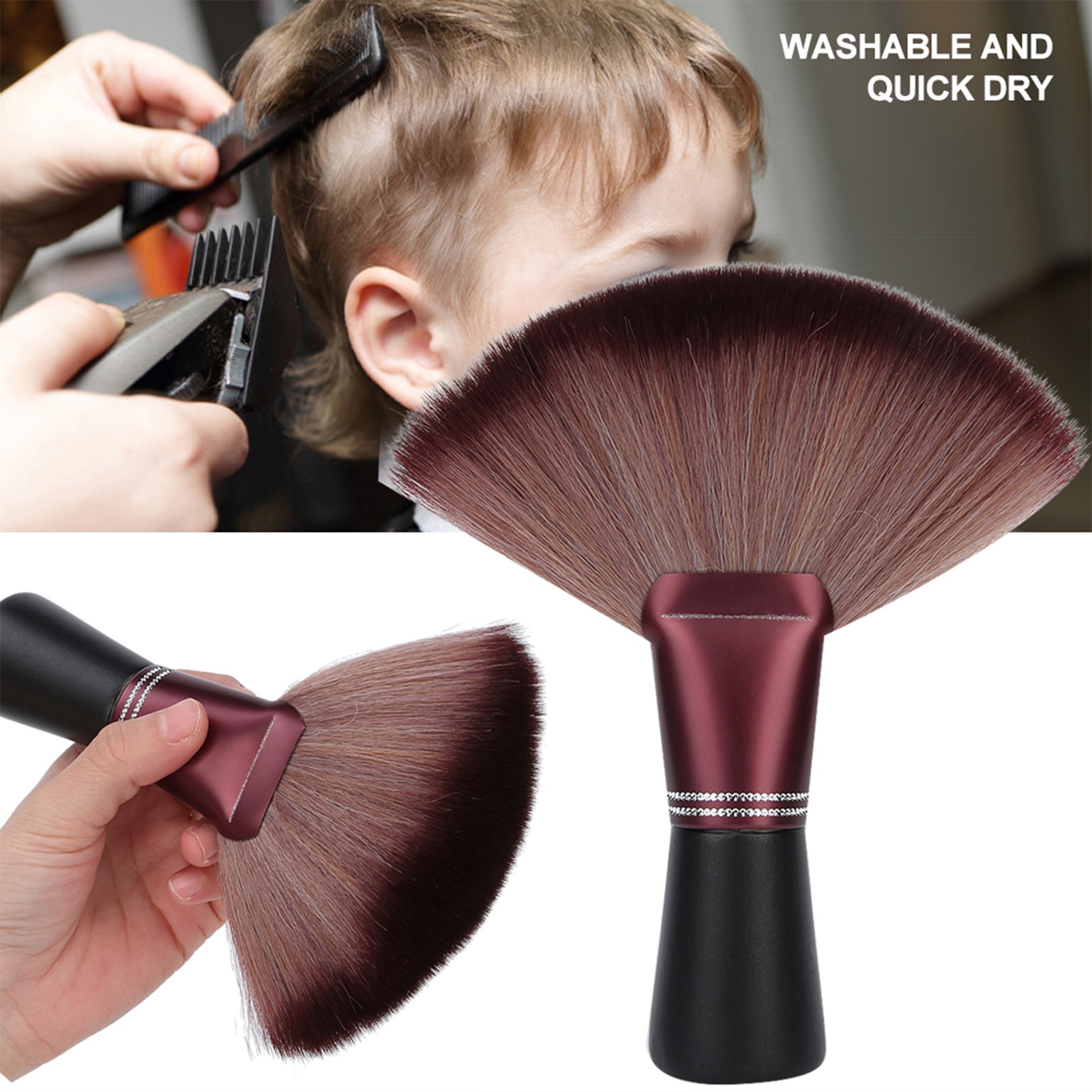 Fan Shape Soft Hairdressing Hair Cutting Broken Hair Sweep Brush, Ergonomic Neck Sweep Tool for Salon & Barber