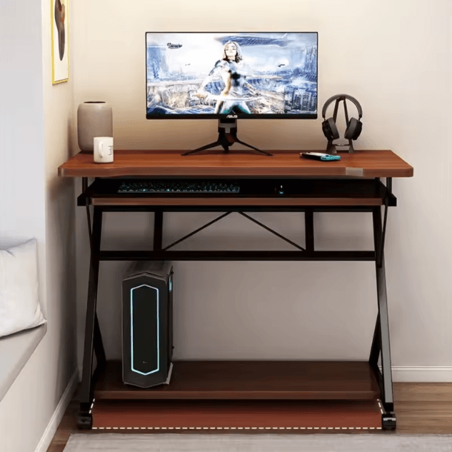 Small Computer Desk with Keyboard Tray and Monitor Shelf Compact Home Office Laptop Table