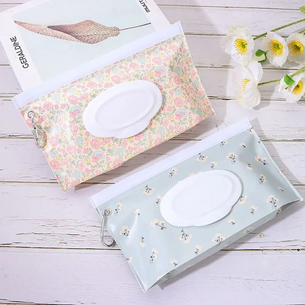 Portable Wet Wipes Pouch with Flip Cover Reusable Baby Wipes Holder Snap Closure Travel Tissue Bag for Outdoor Use