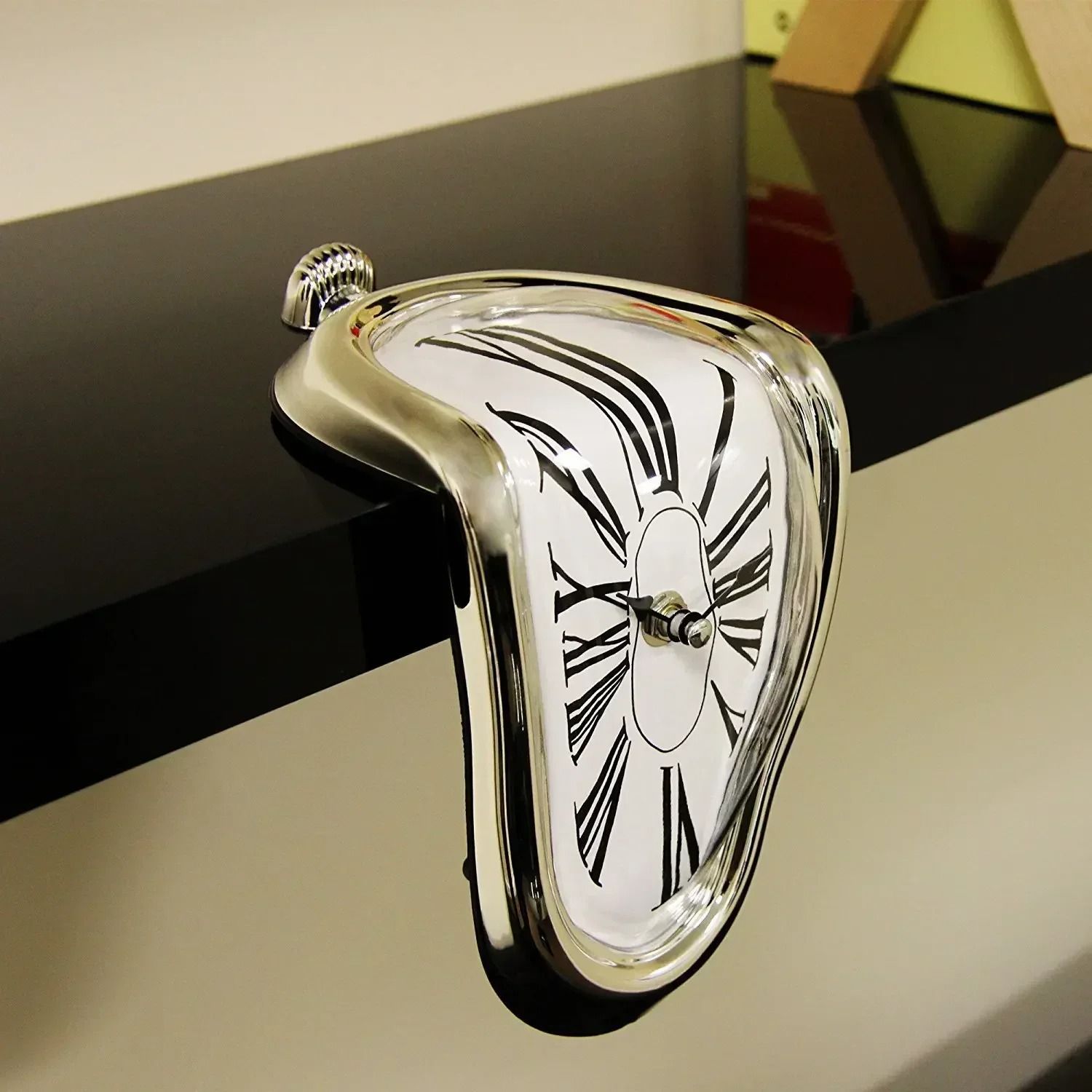 Surreal Melting Distorted Wall Clock in Salvador Dali Style for Home and Garden Decor