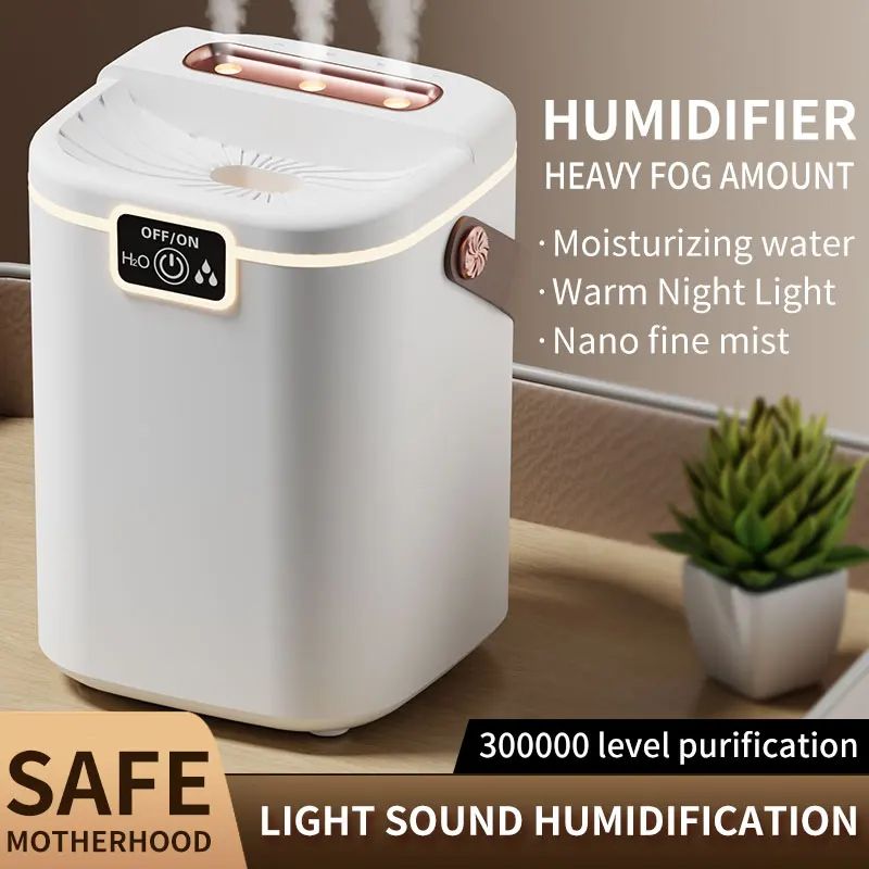 Three-Nozzle Desktop Humidifier with Night Light – 2 L Large-Capacity USB Humidifier with Adjustable Mist