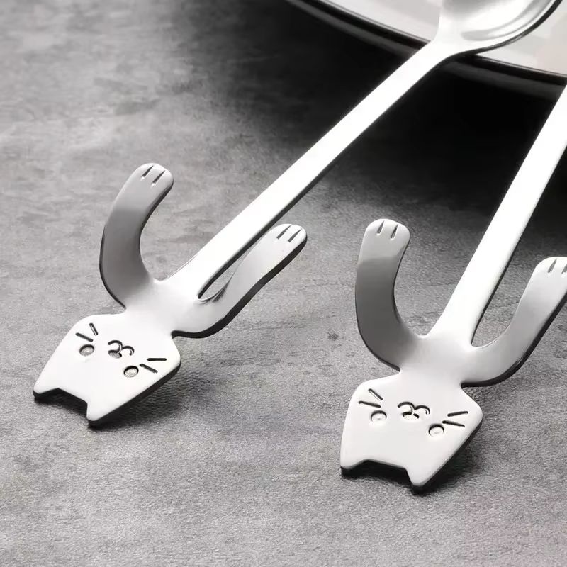 Creative 304 Stainless Steel Cat Coffee Spoon Hanging Edge Cute Stirring Spoon Set Gold Plated Teaspoon