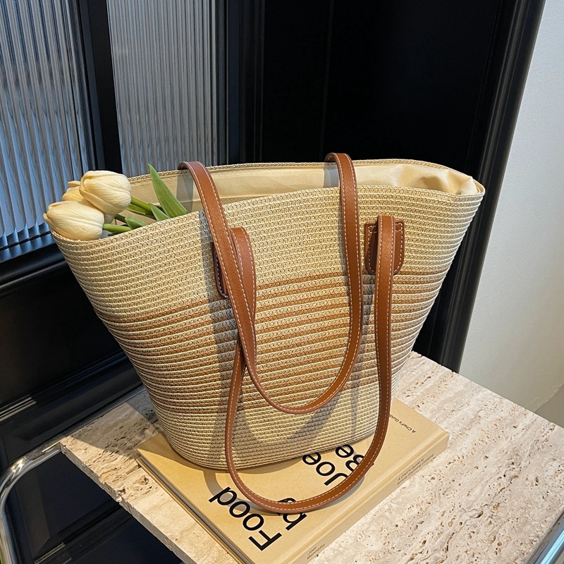 Large Capacity Straw Beach Bag Women Summer Travel Shoulder Tote