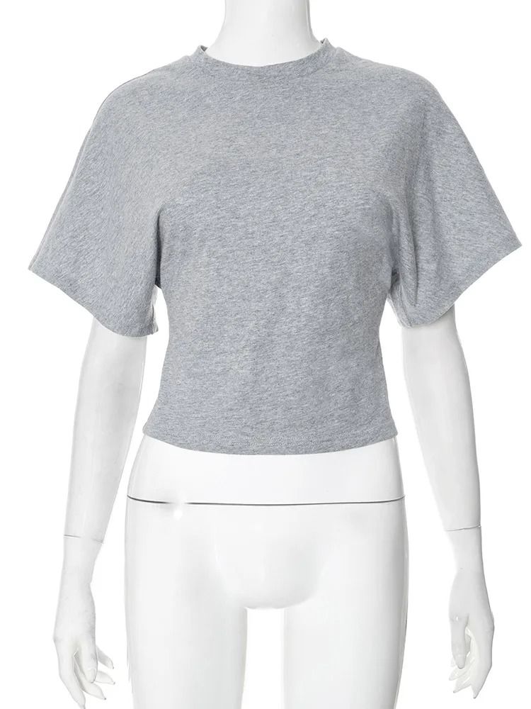 Premium Pure Cotton Crew Neck Pullover – Womens Loose-Fit Waist-Defining Cropped Top with Exposed Navel