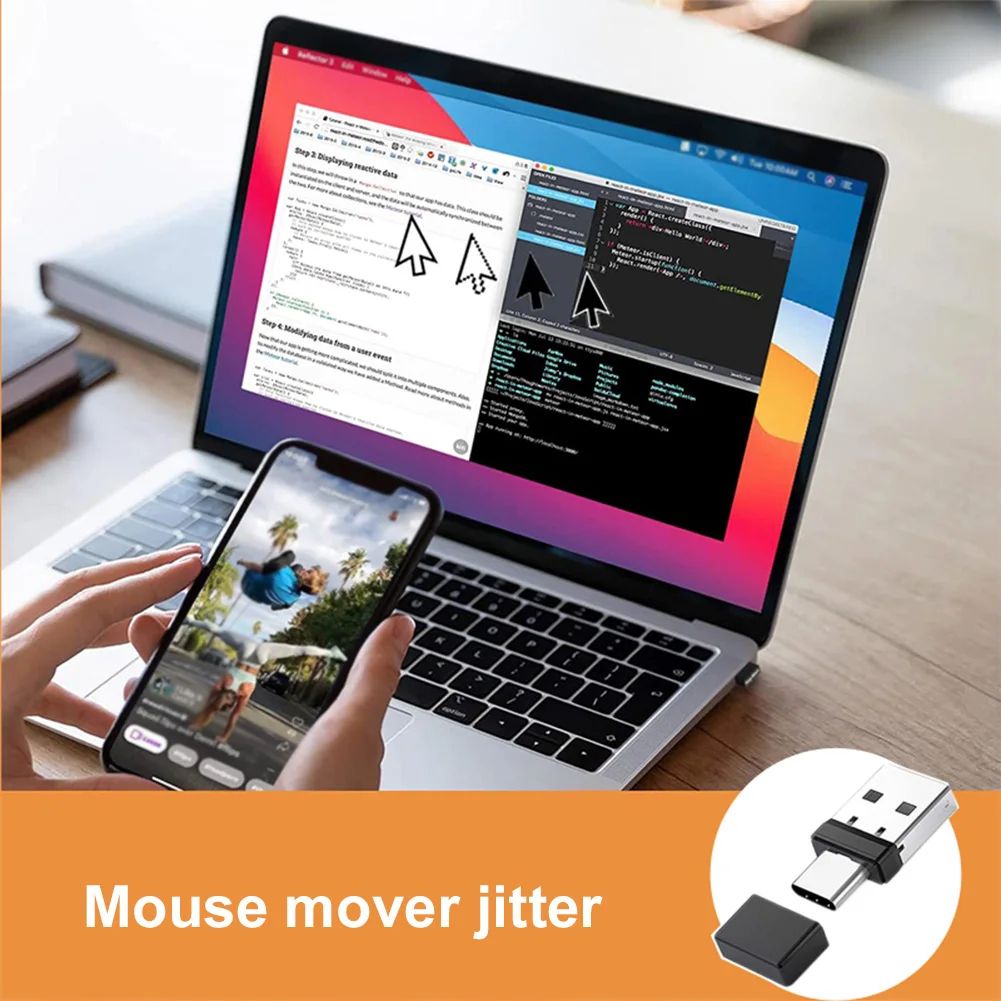 2-in-1 USB-C Undetectable Mouse Jiggler Keep Computer Awake Device