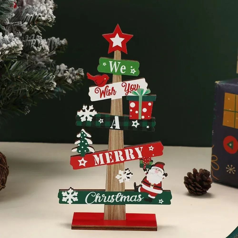Wooden Christmas Tree Desktop Decoration With Santa And Holiday Accents