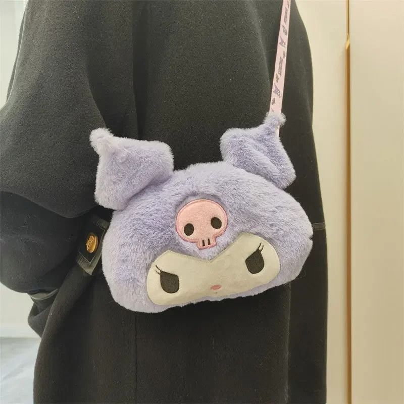 New Sanrio Cartoon Kuromi Skull Plush Shoulder Bag Cute Sweet Girl Heart Handbag Crossbody Bag