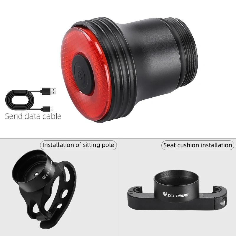 Smart Bike Tail Light Waterproof USB Rechargeable Rear Cycling Light