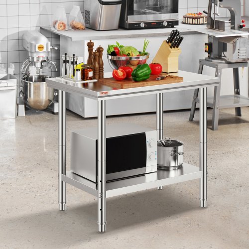 Heavy Duty Stainless Steel Prep Table, High Capacity Commercial Workstation with Adjustable Shelves for Kitchen, Garage