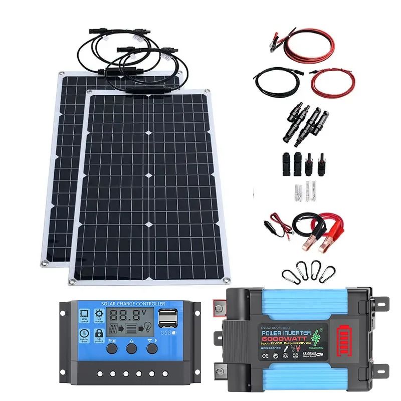Flexible Solar Panel System with Battery Charger Controller and Inverter Kit