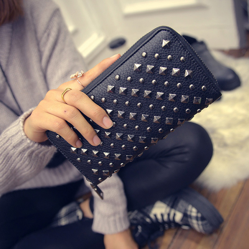 Luxury Rivets Womens Vintage Coin Purse Multifunction Card Holder & Clutch Wallet