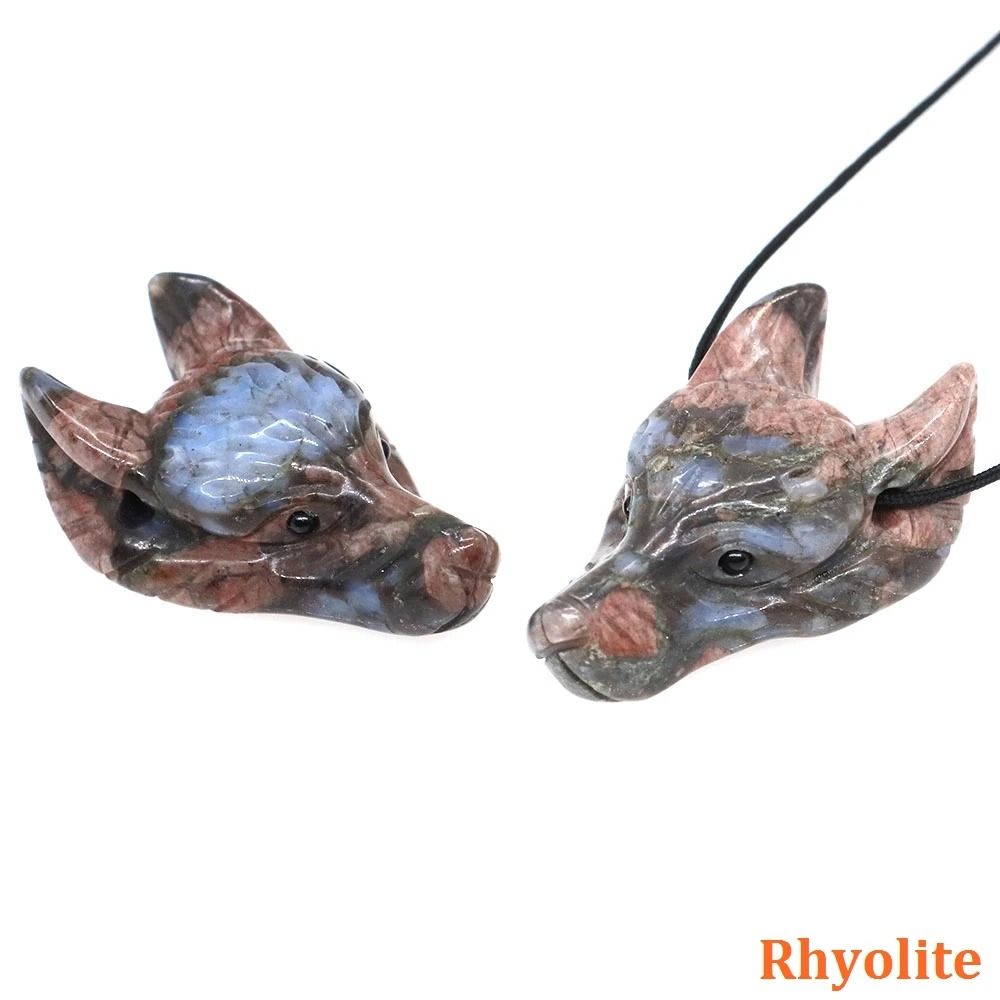 Natural Hand-Carved Wolf Head Crystal Pendant