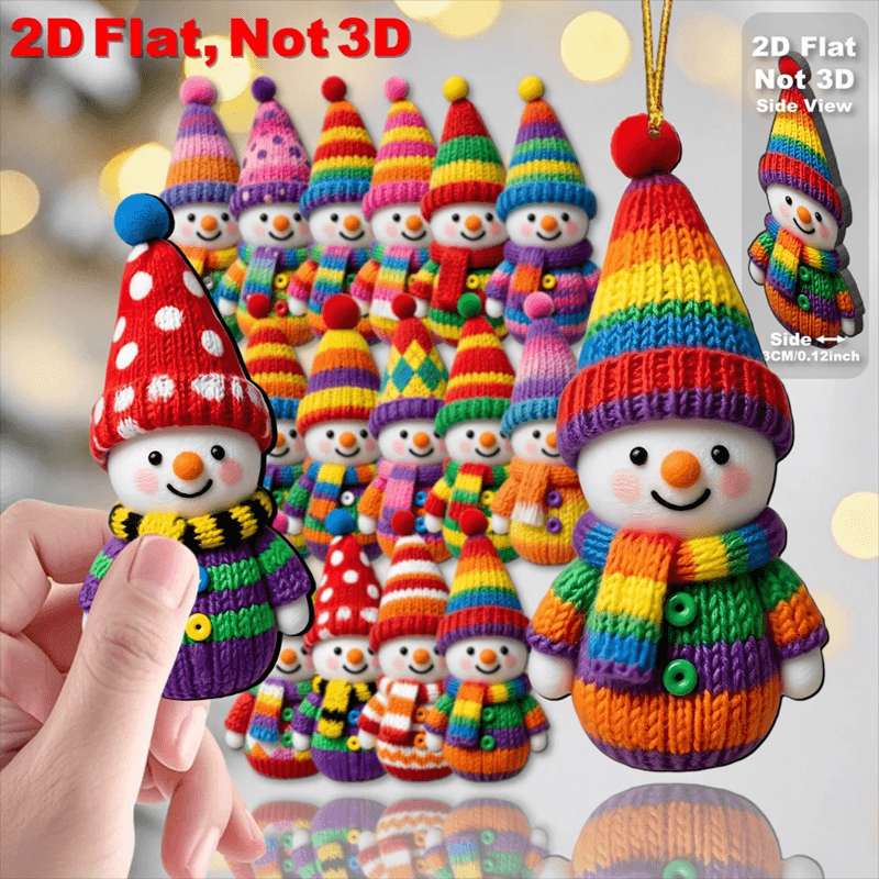 Knitted Style Snowman Wooden Christmas Ornament Set 16 Pack