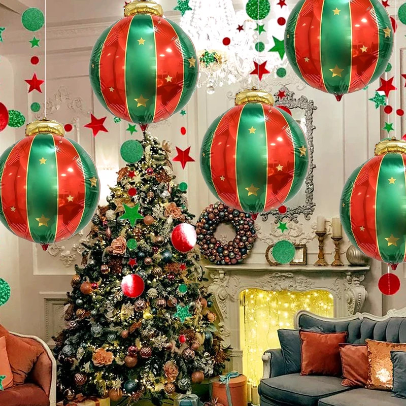Red Green Gold Star Foil Balloons, Christmas Ball Decoration Balloon, Ideal for Holiday and Party Backdrops
