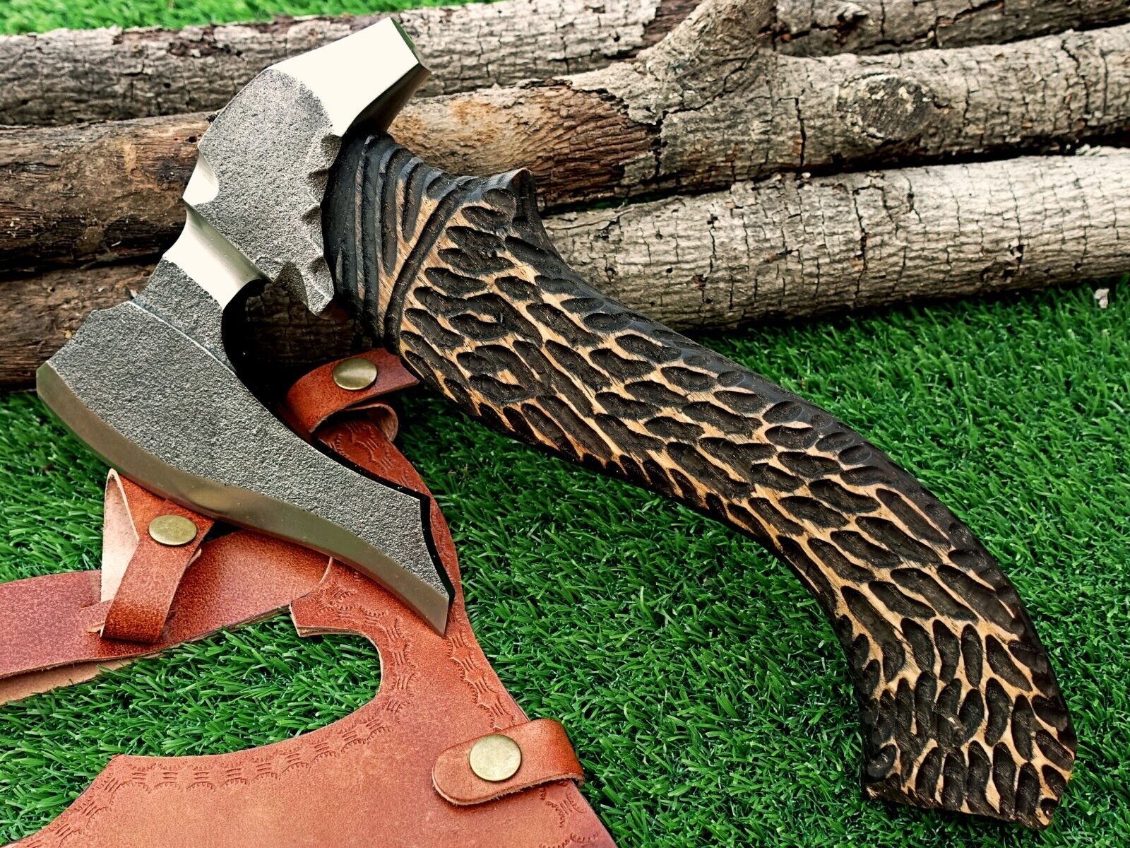 Handmade Viking Axe - Unique Design, Free Leather Cover Included