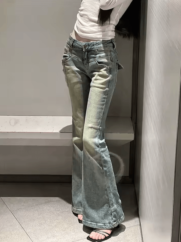 Low Rise Y2K Flare Jeans for Women – Korean Style Bell Bottom Bootcut Denim Pants (Autumn Winter 2025)