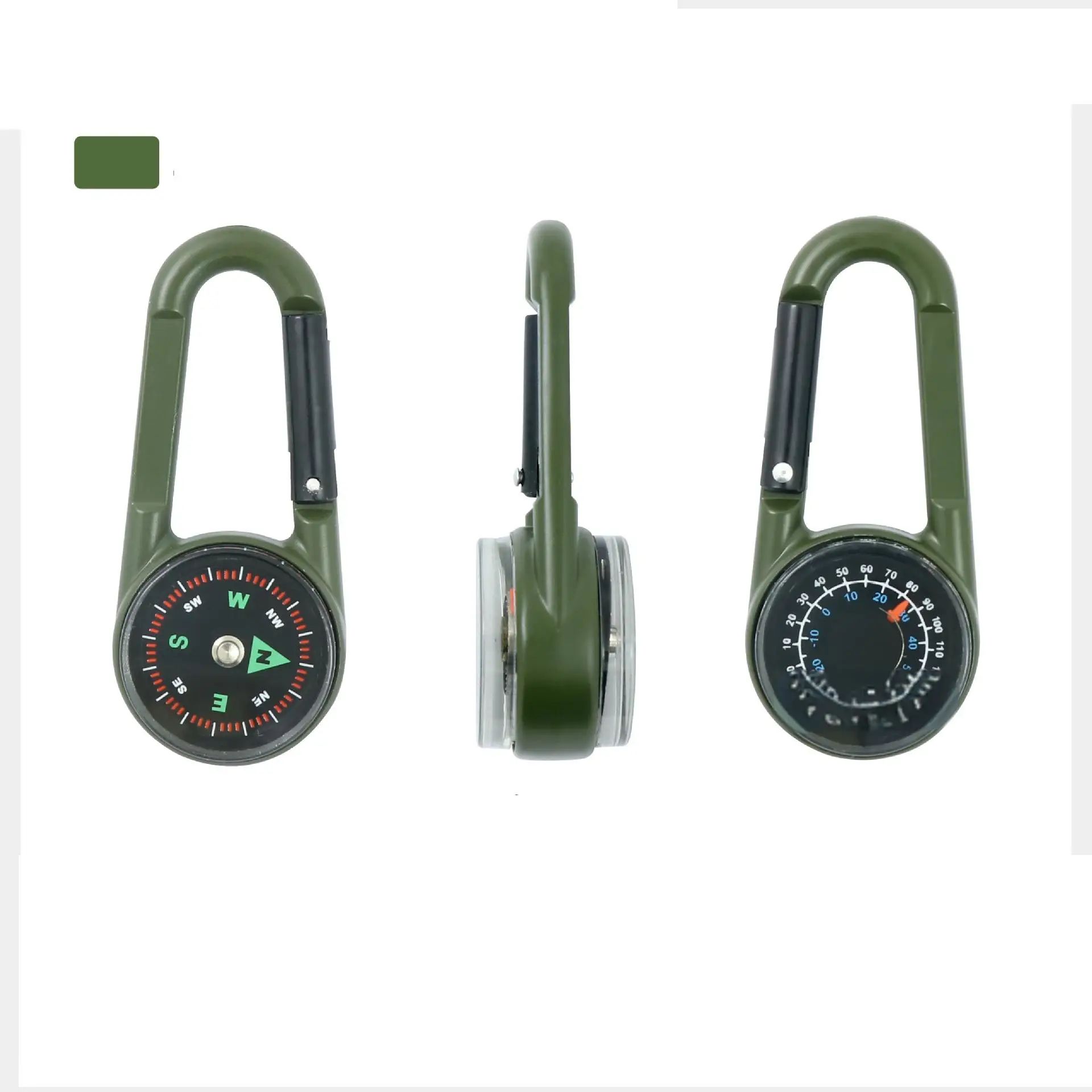 3 in 1 Mini Compass Thermometer Carabiner Keychain